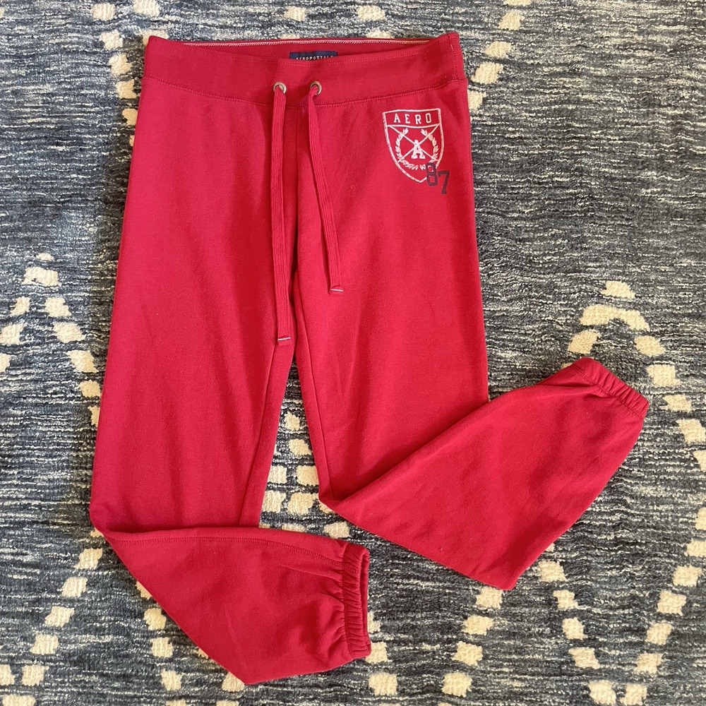 Aeropostale‎ Womens Pants Red S Logo Low Rise Joggers Y2K Preppy Athleisure